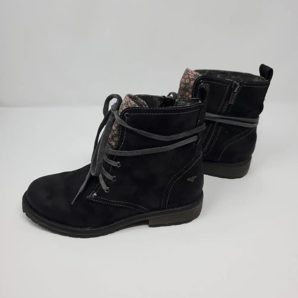 Roxy RG Bowman - Lace-up Faux Leather Boots in Black Size 3